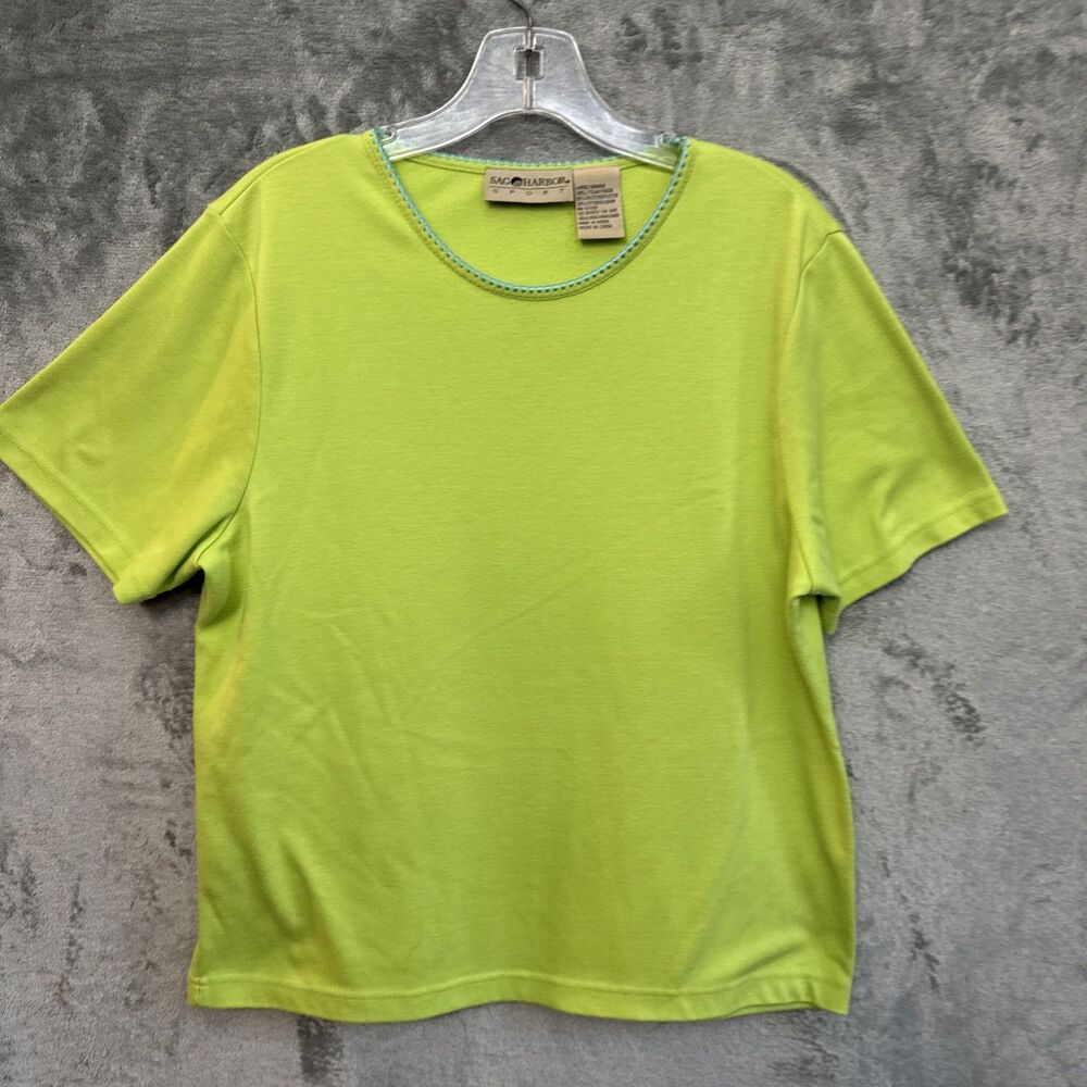 Sag Harbor Sport Women Size Lg Vtg Pullover Short Sleeve T-Shirt green Korea